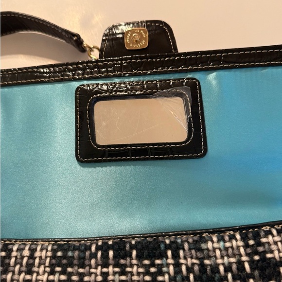 Liz Claiborne Tweed Pattern Shoulder Bag Gold Chains Snap Closure Black White - Picture 9 of 12